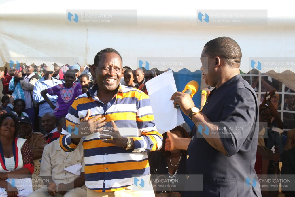 Tigania East MP Mpuru Aburi and National Assembly Speaker Justin Muturi at a fundraiser