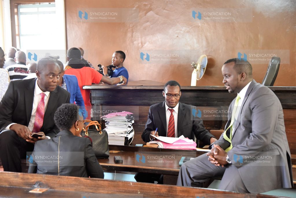 Lawyer Kithinji Marete (left), who represents Governor Martin Wambora in an election petition