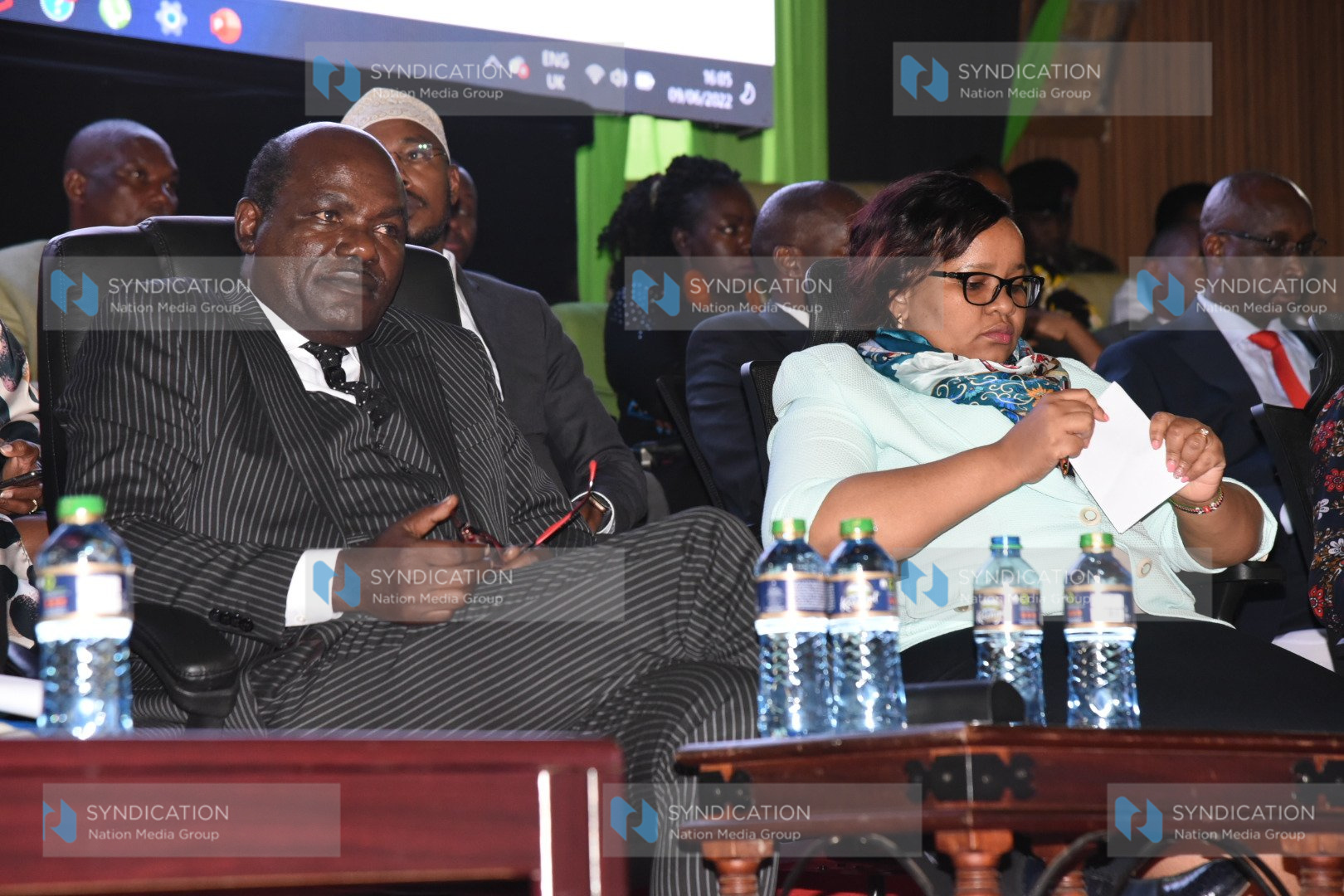 IEBC Chairman Wafula Chebukati with his vice chair Juliana Cherera