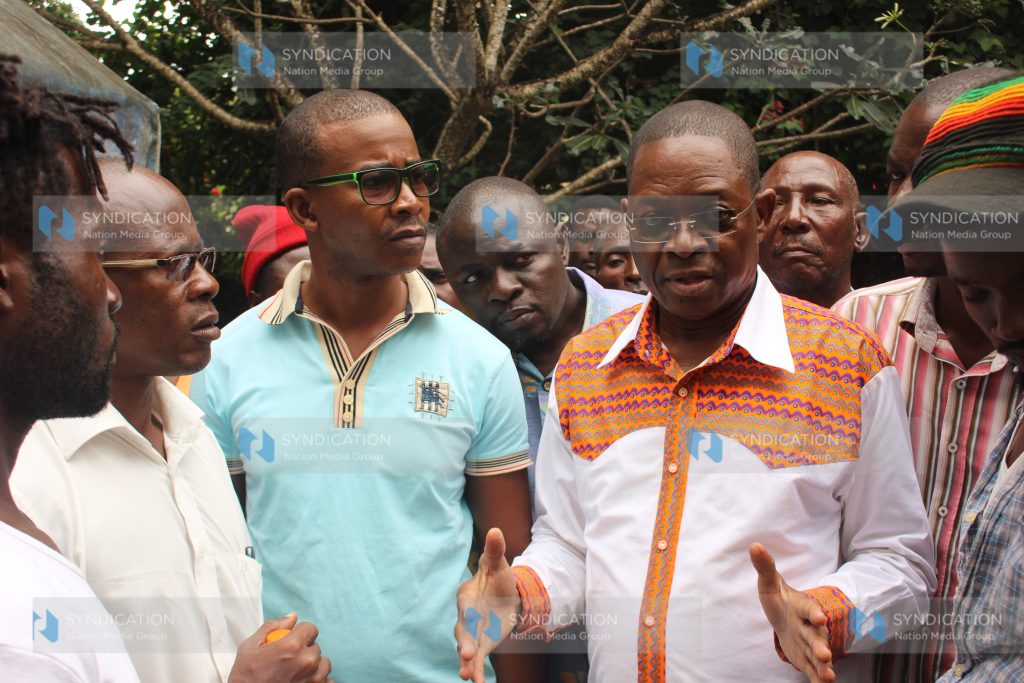 Kilifi Senator Stewart Madzayo, accompanied by Sokoni MCA aspirant Gilbert Peru