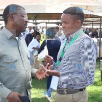 Speaker of the National Assembly Moses Wetang'ula converses with MP for Molo Kuria
