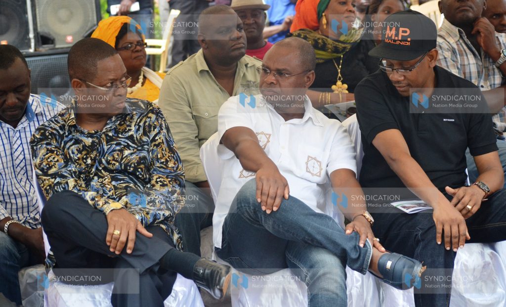 Kilifi Governor Amason Kingi, Kilifi Senator Stewart Madzayo and Malindi MP William Mtengo