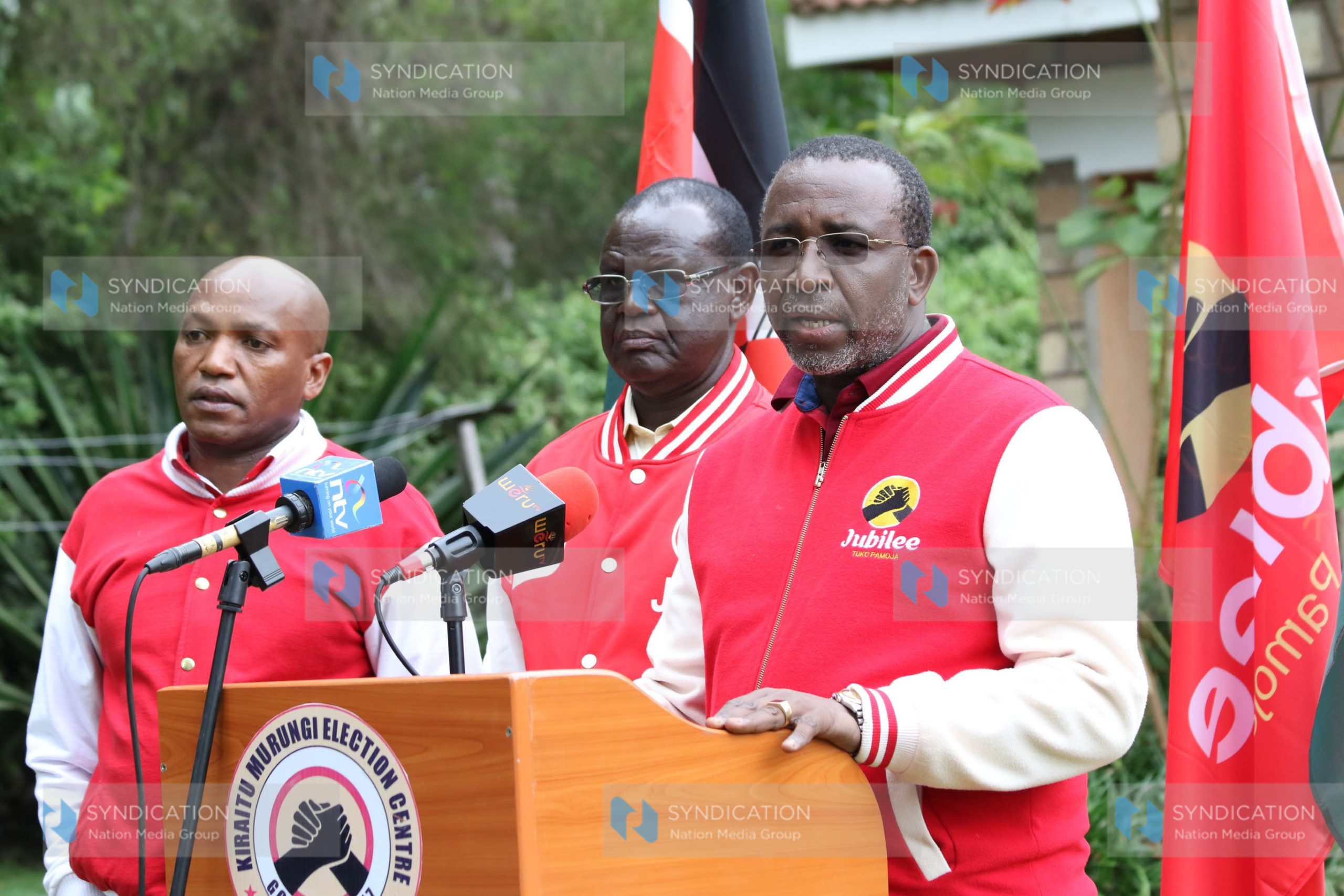 Meru Senator Kiraitu Murungi, his running mate Titus Ntuchiu, and Igembe South MP Mithika Linturi