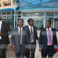 From right, Attorney General Amos Wako, Lugari MP Cyrus Jirongo, Nambale MP Chris Okemo, and Mukurweini MP Kabando wa Kabando leave the Old Chambers