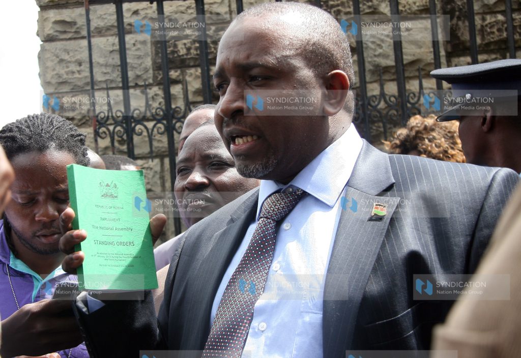 Igembe North MP Mithika Linturi speaks outside parliament