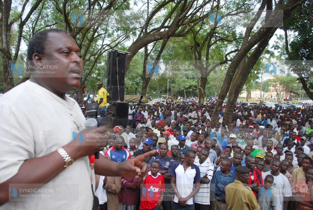 Justice Minister Eugene Wamalwa, Lugari MP Cyrus Jirongo, and Kakamega Mayor Matias Sichele
