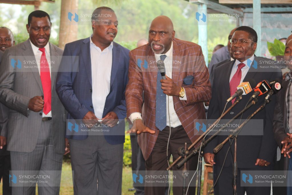 MPs Richard Tong'i (Nyaribari Chache), Cyrus Jirongo (Lugari), and CIC Chair Charles Nyachae