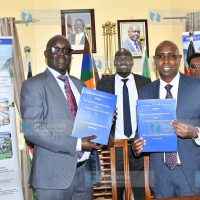 West Pokot Governor Simon Kachapin and KVDA managing Director Sammy Naporos