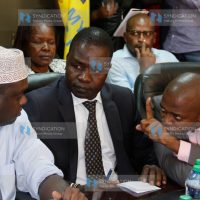 Sports Minister Hassan Wario, Principal secretary Richard Ekai and Nick Mwendwa FKF
